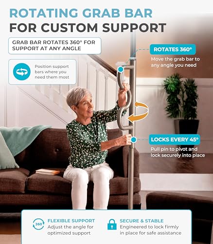 Image of Stander Wonder Pole Plus with Rotating Double Grab Bar, Tension Mounted Security Pole for Seniors & Elderly Adults, No-Drill Floor to Ceiling Transfer Pole for Home & Bath Safety, Bronze