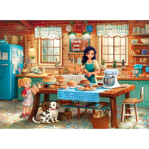 Rompecabezas de 500 piezas para adultos: Cocina rústica acogedora con repostería | Escena colorida de postres y pasteles, rompecabezas familiar de cartón reciclado como regalo para mujeres, adultos mayores y amantes de los puzzles miniatura 1