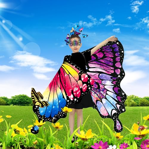 Schmetterling Flügel Kostüm Kinder,AB-Seite Schmetterling Flügel Umhang,Kinder Schmetterlingsflügel,Schmetterlingskostüm für Kinder,Schmetterlingsflügel Mädchen,Halloween Kostüm Kinder
