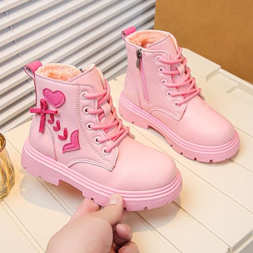 Toddler Boys Girls Boots Low Wedge Heel Booties with Side Zipper Warm Snow Bow Boots Stacked Block Heel Booties3