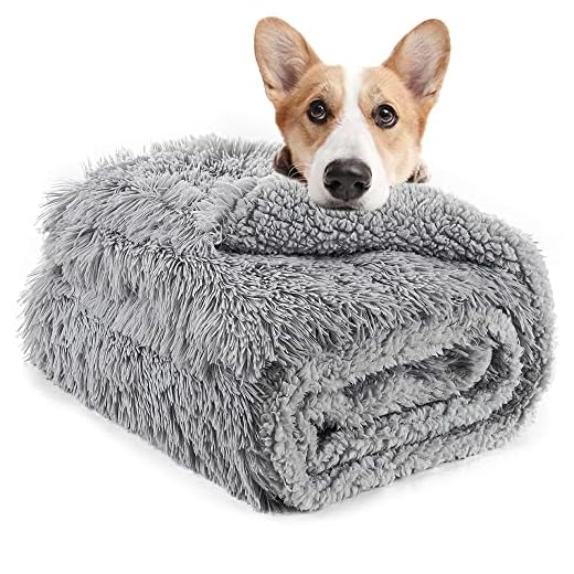 LOCHAS Luxury Fluffy Dog Blanket, Extra Soft and Warm Sherpa Fleece Pet Blankets for Dogs Cats, Plush Furry Faux Fur Puppy Throw Cover, 20''x30'' Gray