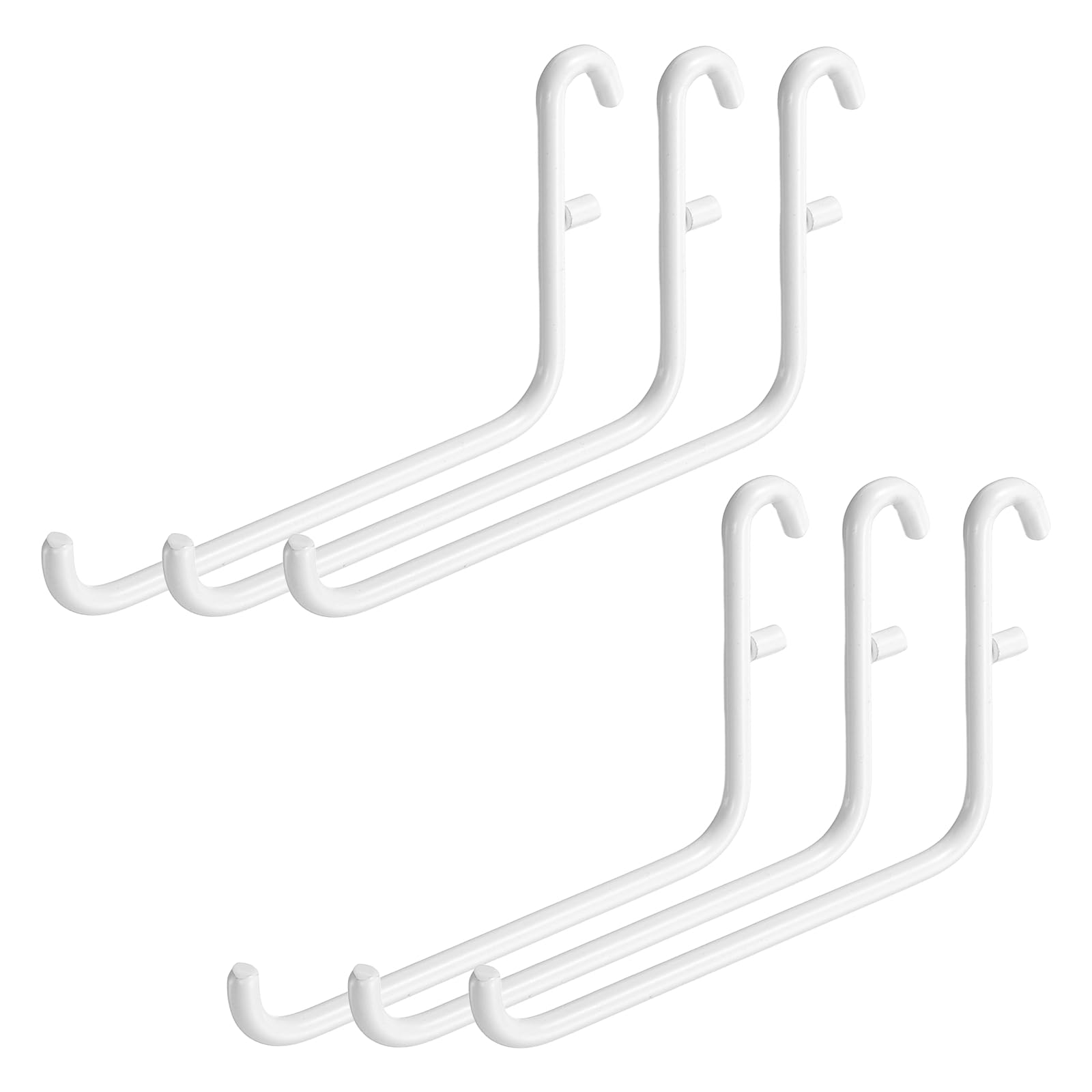 sourcing map 6Pcs Pegboard Hooks, 3.7 x 2.4 in Metal Peg Board Hooks for Hanging Fit 5x16mm Hole Long Metal Storage Hook l Shape Hanging Accessories, Home Garage Office Wall Organizer, White
