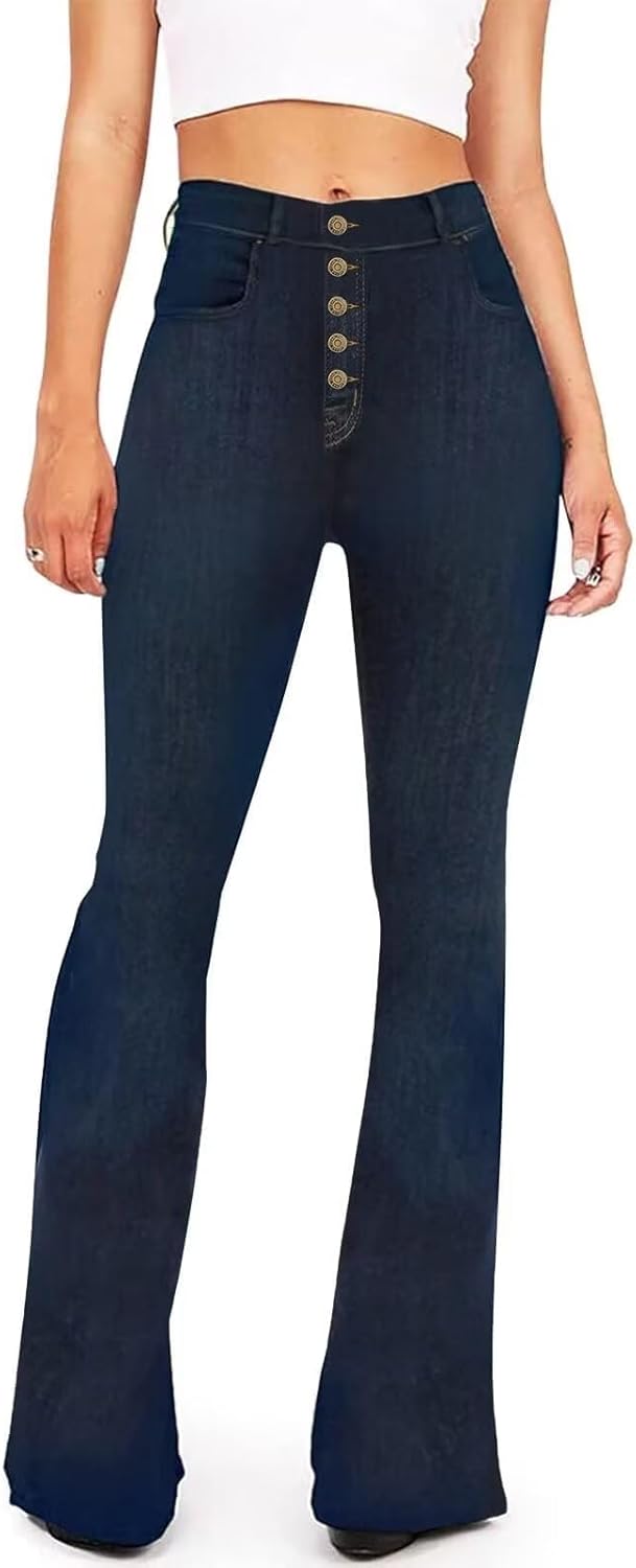 KDF Flare Jeans for Women Women’s Bootcut Bell Bottom Jeans High Waisted Stretch Slimming Bell Bottoms Jeans