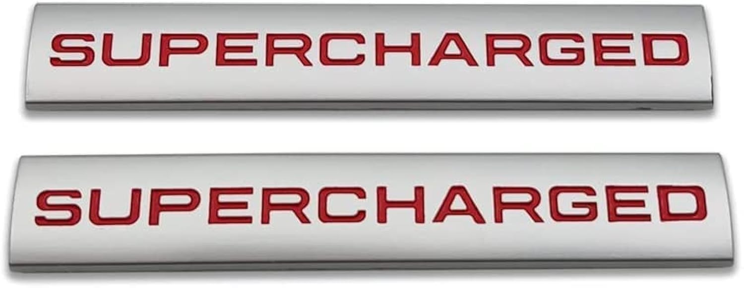 2pcs Metal Supercharged Emblem Car Logo Premium Auto Badge Rear Trunk Sticker Side Fender Decal (Chrome&red)