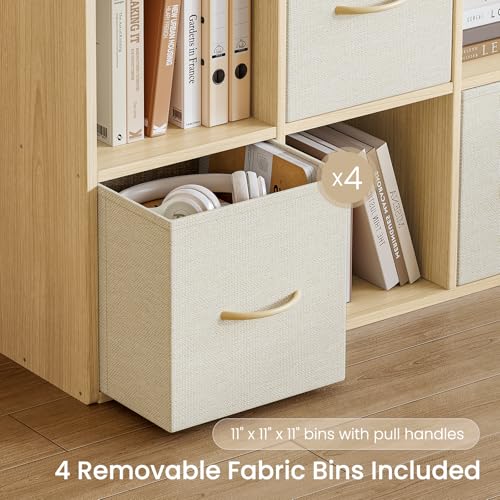 EXPERLAM-8-Cube-Storage-Organizer-Solid-Wood-Bookshelf-with-4-Storage-Bins-Cube-Shelf-with-2-Removable-Back-Panels-Vertical-or-Horizontal-Bookcase-Open-Book-Shelf-for-Bedroom-Living-Room-Office