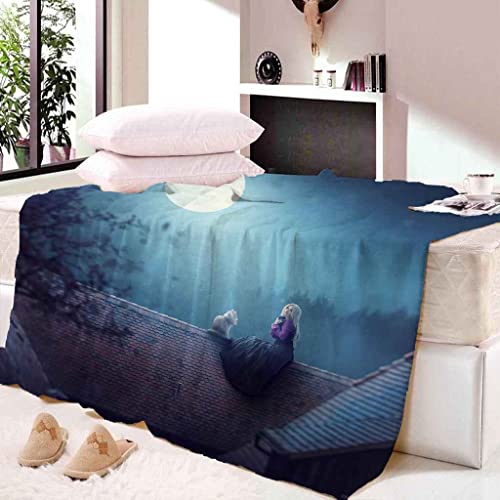 Couverture microfibre douce fille et chaton plaid 3D de qualité supérieure