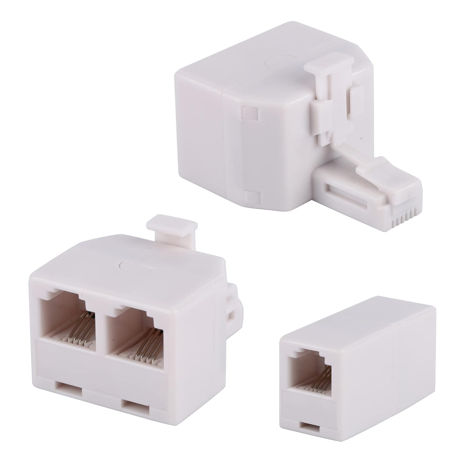 2+1Pack 2pcs Double Phone Jack Splitter RJ11 6P4C 1 Male to