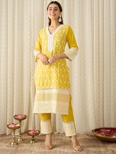 Image of INDO ERA Women Pure Cotton Kurta Set with Dupatta | Festive Suit Set, 10790