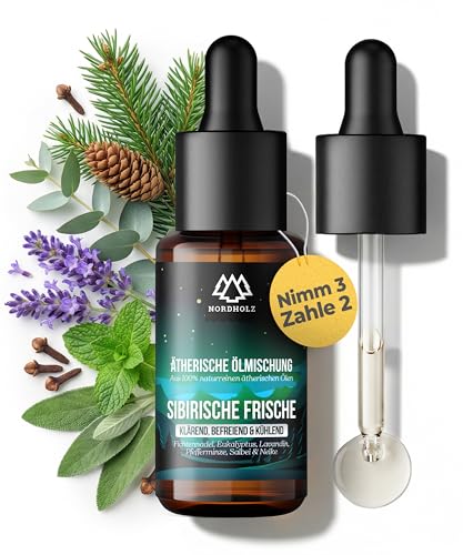 NORDHOLZ® [100% naturrein] – Frisch & spritzig, ätherisches Öl in Pharmaqualität aus Kaltpressung – Vegan, laborgeprüft – Für Sauna, Diffusor & Aromatherapie (15 ml (1er Pack), Sibirische Frische)
