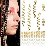56 Pieces Dreadlock Hair Accessories Celtic Loc Jewelry Hair Cuffs for Braids, 6 Alloy Spiral Coil Hair Clips 20 Dreadlocks Beads 30 Hair Rings Braiding Hair Decorations