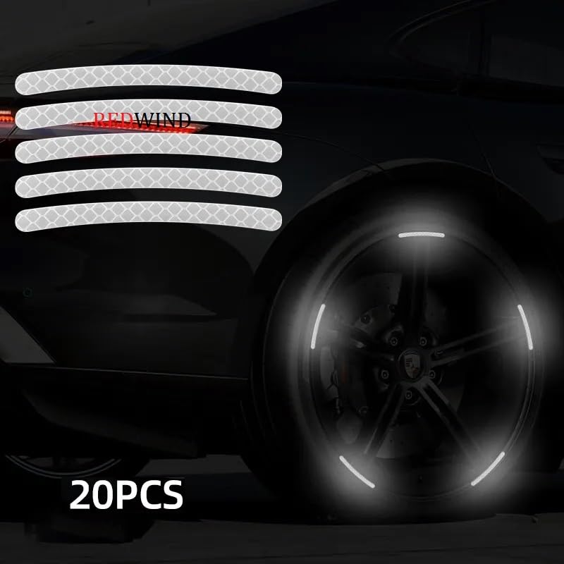 Image of REDWIND Anti-Collision Glow in The Dark Wheel Rim Stickers Night Reflective Tape Warning Sticker for Decoration Universal for All Cars Bikes Motorcycles Bicycle Trucks and etc(20 Strips) (Silver)
