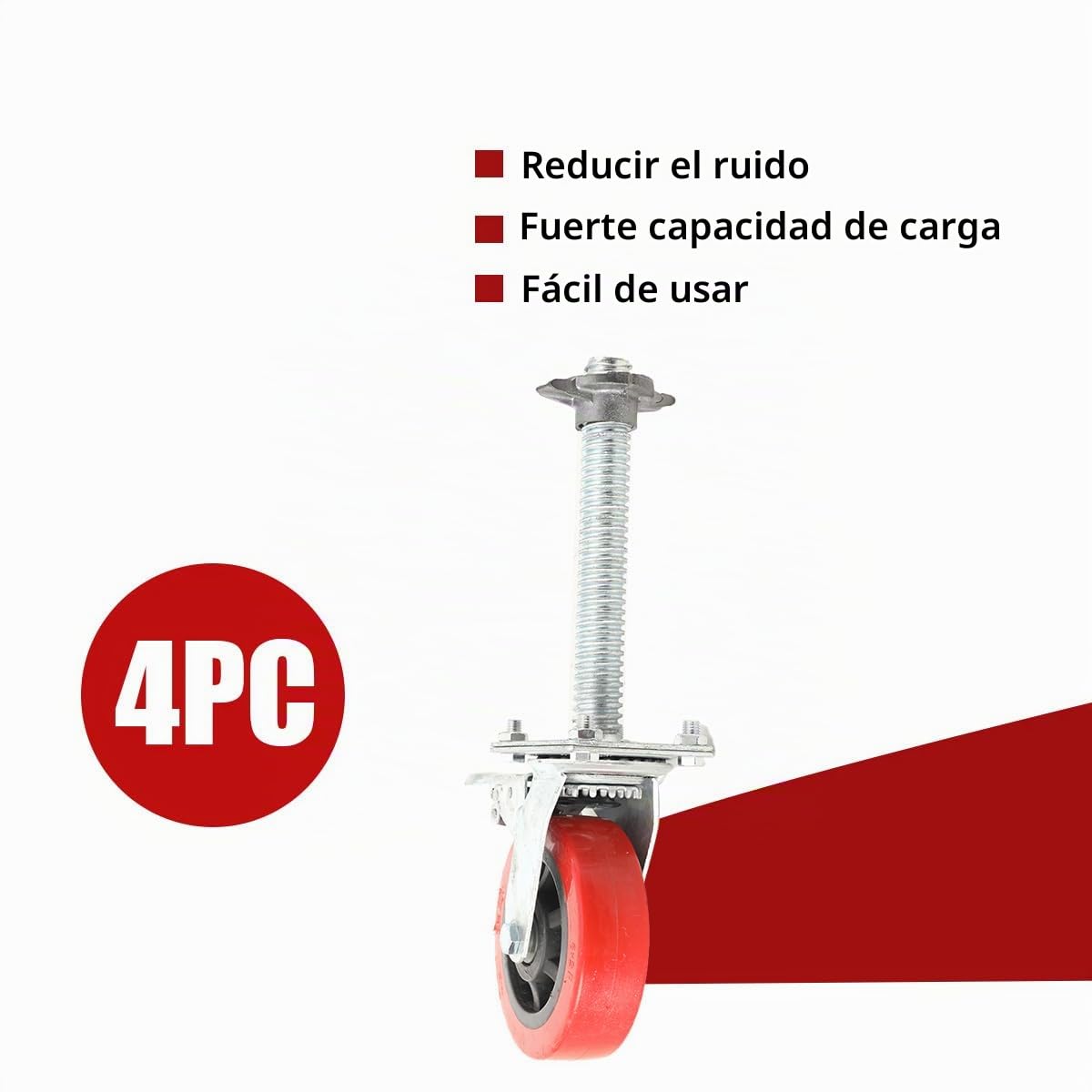 Ruedas para andamios 150mm 4 piezas Juego de ruedas de transporte Ruedas giratorias para andamios Pie de rodillo con husillo Ruedas giratorias con freno Capacidad de carga 500kg, Giratorias 360