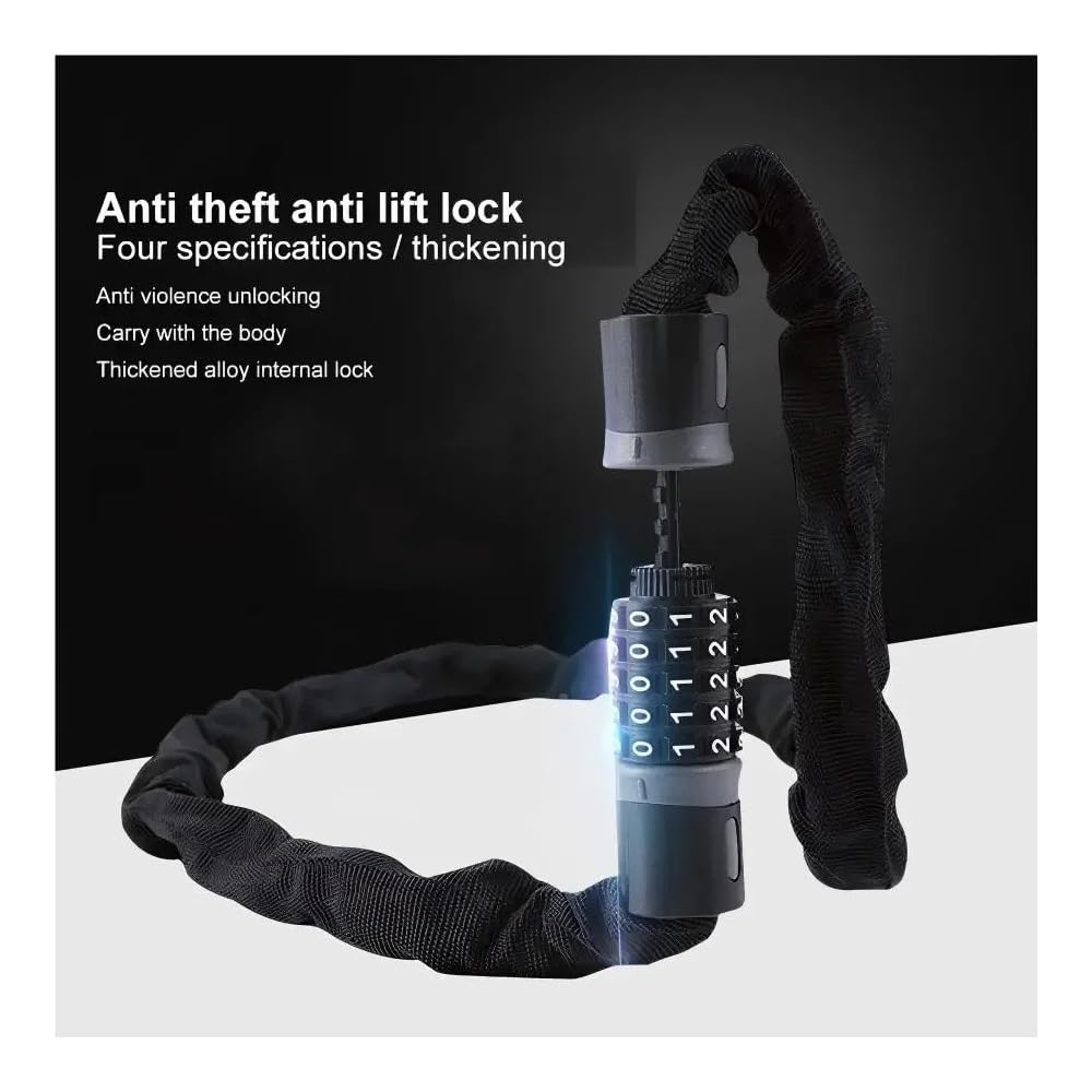 Candado de cadena for bicicleta antirrobo alta seguridad, con contraseña reiniciable, for, motocicleta y scooter, cable duradero Candado para bicicleta(Red 90CM)