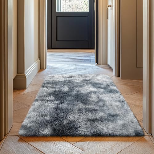 2x3 Fluffy Area Rugs for Bedroom Living Room,Small Soft Shag Fuzzy Rug Non-Shedding Indoor Plush Carpet for Kids Bedroom Nursery Dorm Home Decor,Tie-Dyed Black