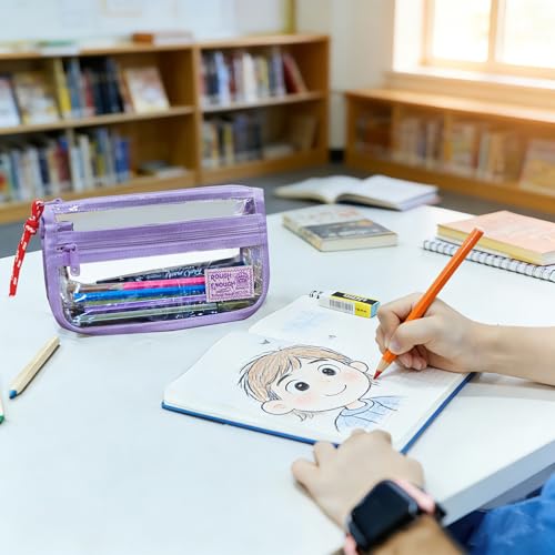 Image of Rough Enough Clear Pencil Case for School, 60+ Pencils Capacity, Purple