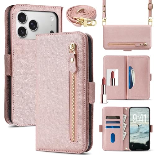 Étui portefeuille en cuir iPhone 13 Pro or rose, l'élégance haute protection