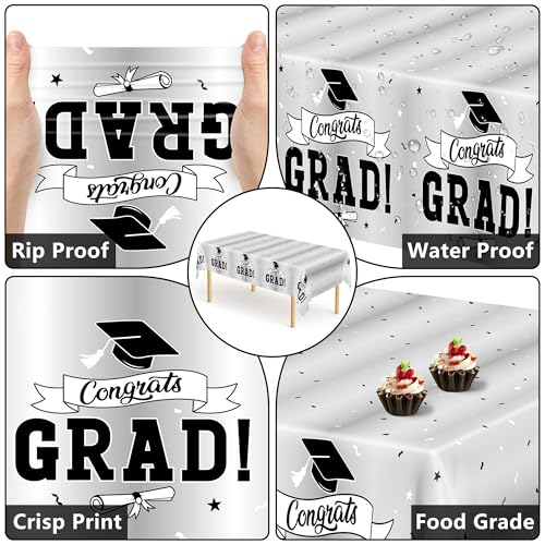 Image of 2 Pcs 2026 Graduation Table Decorations, 108 inch X 54 inch Silver Graduation Table Cloths, Rectangle TableCovers for Grad Party Supplies, Disposable Plastic Tablecover for Class 2026 Congrats Grad for Kids