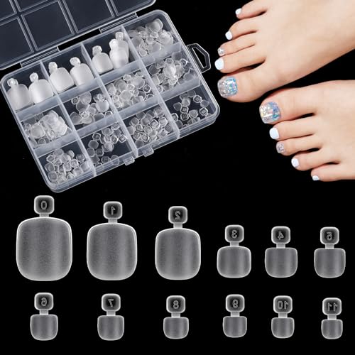 TOMICCA 120 Pièces Faux Ongles Pieds, 12 Tailles Acrylique Faux Ongles Pied avec Boîte, Couverture Complète en Capsule Americaine Ongle Artificiels pour...