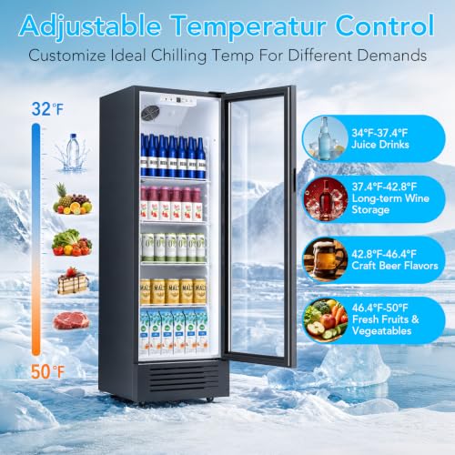 Image of Electactic Commercial Beverage Refrigerator, 9 Cu. Ft. Drink Fridge, Display Refrigerator with Glass Door & 4 Adjustable Shelves,for Shops,Restaurants,Bars