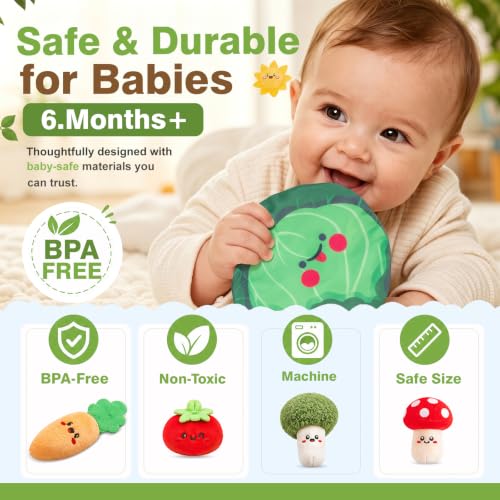 Baby Toys 6-12 Months, Soft Fruits Vegetable Garden Plant Plush Toy, Baby Sensory Montessori Toy with Rattles Mirror Squeaker Textures Crinkle Tissues, 6 Month Old Toys Boy Girl Gifts - Image 5