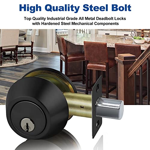 Bestten Single Cylinder Deadbolt, Dead Bolt For Front Door And Garage Door, Keyed One Side, Thumb Turn Inside, Matte Black Finish #TOP2