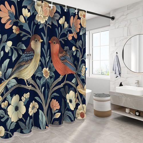 Rideau de douche 180x180cm fleurs et oiseaux rétro imperméable - 4