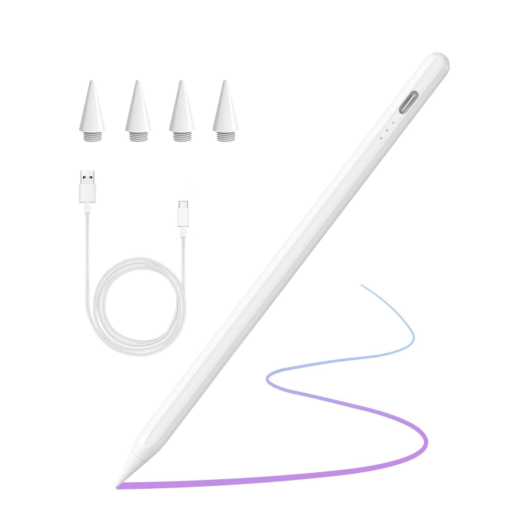 Penna Compatibile con Apple iPad 2018-2025,Ricarica Rapida,Rifiuto del Palmo,Palm Rejection,Stylus Pencil per ipad 11 A16/10/9/8/7/6,Pro 11/12.9,Air 3/4/5/M2/M3,Mini 5/6-Bianco - 2