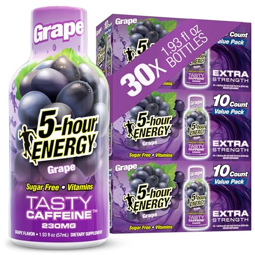 5-hour ENERGY GRAPE Flavor, 30 Count, 1.93 Fl Oz Energy Shot, Extra Strength, Amino Acids, B Vitamins, Sugar Free and Zero Calories