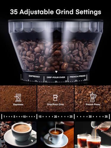 Anti-static-Conical-Burr-Coffee-Grinder-FOHERE-Adjustable-Burr-Mill-with-35-Precise-Grind-Setting-2-12-Cup-Select-Timer-for-Espresso-Drip-Coffee-French-Press-Black
