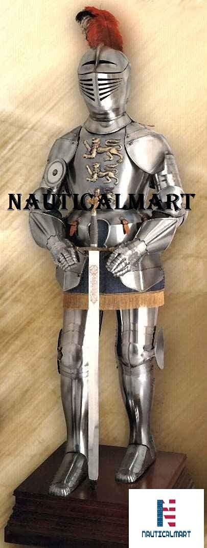 Spanish Suit of Armor Medieval Knight 16th Century Armor w/Lions Full Body Armour Silver