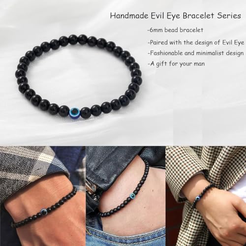 Evil Eye Bracelet 6mm Natural Stretch Adjustable Beaded Bracelets for Men4