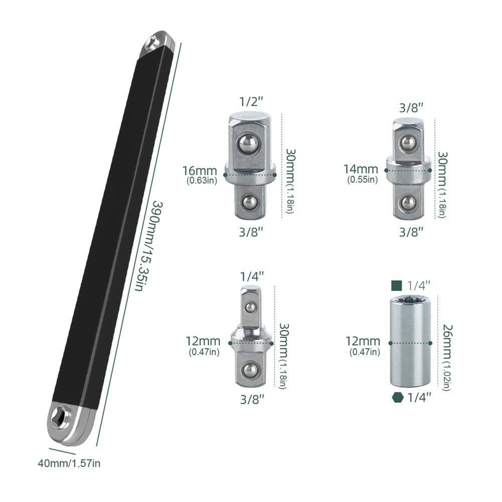 Set di chiavi a cricchetto offset 4 adattatori in acciaio legato for riparazioni auto(Black)