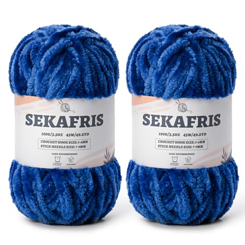 Image of Chenille Velvet Soft Yarn Royal Blue 2 Pack
