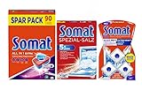 Somat Spülmaschinen-SET All in 1 Extra Tabs (90 Tabs) + Maschinenreiniger Tabs, 3 Stück + Spezial Salz