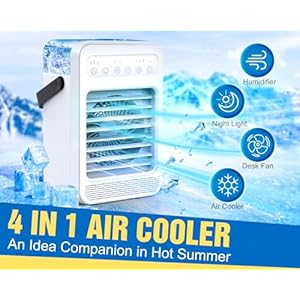 Portable Air Conditioners, Personal Evaporative Air Cooler Humidifier - 4 Speeds 7 Colors Light 3 Timers 2 Cool Mists Small Air Conditioner Portable Fan Desktop Cooling Fan Portable AC for Room Office Portable Air Conditioners Personal Evaporative Air Cooler Humidifier 4 Speeds 7 Colors Light 3 Timers 2 Cool Mists Small Air Conditioner Portable Fan Desktop Cooling Fan Portable AC for Room Office