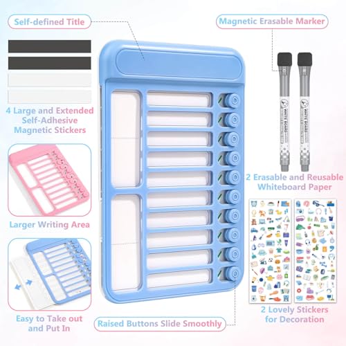Image of Audab 2Pcs Dry Erase Chore Chart for Kids, Magnetic Checklist Board, My Chores Slider Chart to Do List Board, Routine Chart Schedule Board Task Tracker for Home Refrigerator, Wall, Desk (Blue & Pink)
