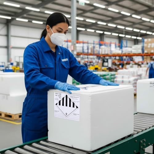 Image of 500 Pcs Dry Ice Shipping Labels, Un1845 Dry Ice Stickers, 6 inch x 6 inch
