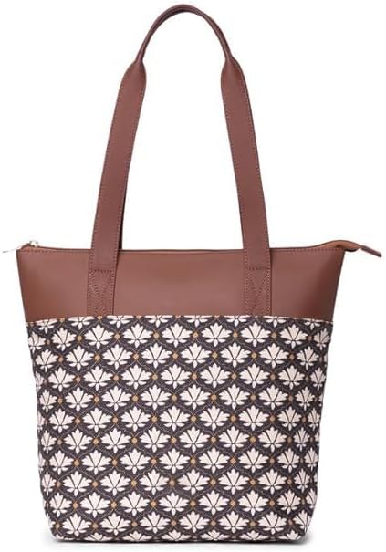 Women’s Printed Jute & Vegan Leather Tote Bag – Handcrafted Shoulder Handbag, Spacious Everyday Work Bag for Office, Travel & Daily Use