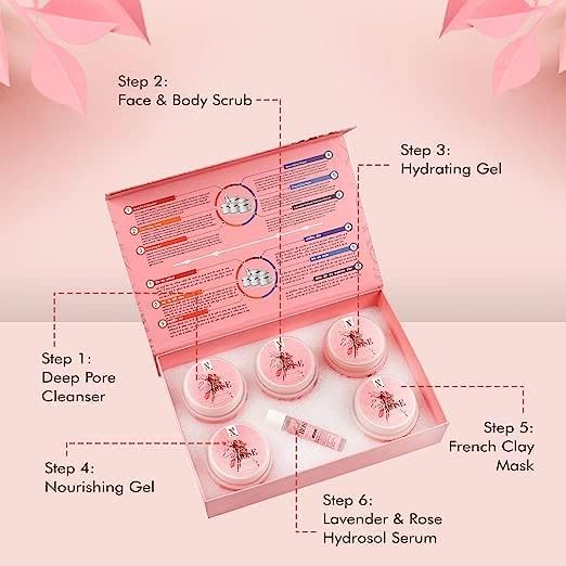 Miniatura 4 de Kit facial rosa masajeador facial máscara facial kit para mujeres crema de masaje facial gel facial exfoliante facial kit exclusivo 8.82 oz paquete