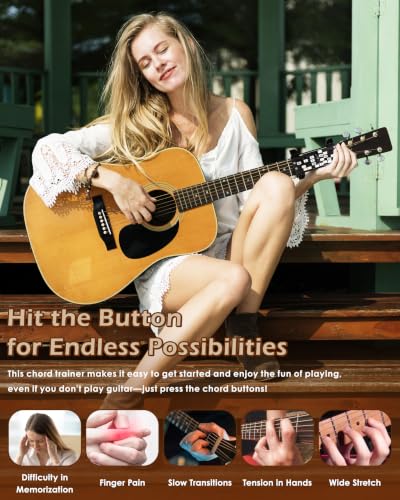 Image of Portable Guitar Chord Presser, Guitar Chord Helper And Trainer for Acoustic Guitar, Guitar Learning Tools for Beginners and Arthritis Player, Develop Confidence Quickly, black with clip
