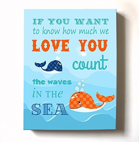 Under The Sea Ocean Whales - Stretched Canvas Nursery Wall Art Decor - If You Want to Know How Much I Love You Rhyme - Baby Gift - Wooden Frame Construction - Ready to Hang 24X30