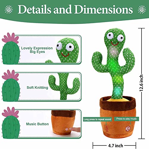 Miaodam Talking Dancing Cactus Baby Toy, Mimicking Cactus That Repeat What You Say, Singing 120 Songs Plush Interactive Toy Figures For Toddler 1-3 Tummy Time Toys/Boy Girl Gifts/Caticus Decor Easter #TOP3
