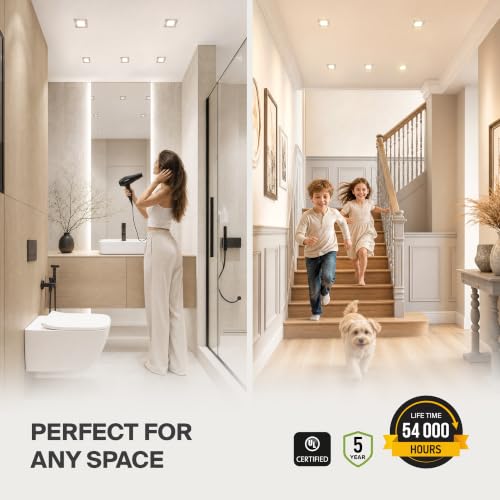 ASD 6 Pack LED Square Recessed Lighting 4 Inch, 5 CCT 2700K-5000K, 12W 50W Eqv, Ultra Thin Dimmable Ceiling Lights with J Box, Canless Wafer Downlight, Slim Panel Light, UL Energy Star, Brushed Nickel by ASD - Used condition - Image 2