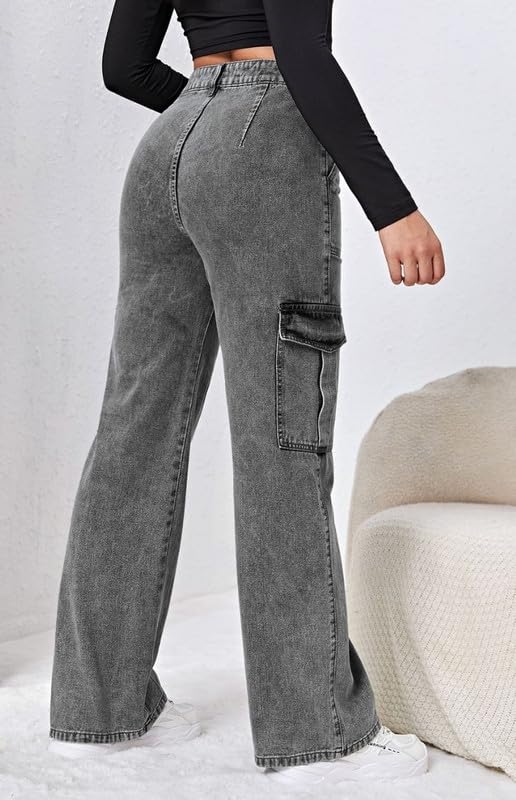 Image of Amazon Brand - INKAST Women Multi-Pocket Denim Cargo Pants Casual Fit Stylish Trousers