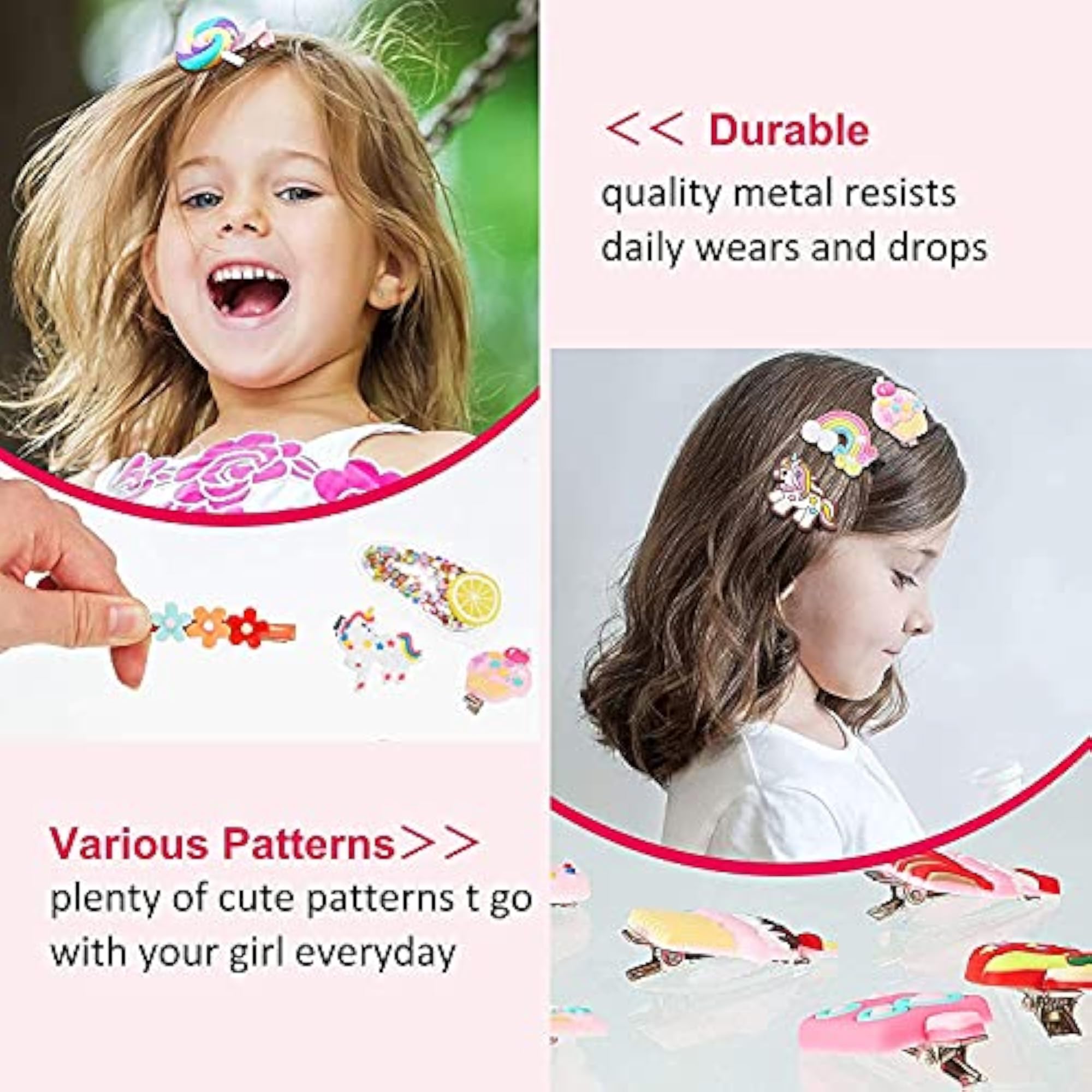 20pcs Rainbow Unicorn Ice Cream Hair Clips Set for Kids
