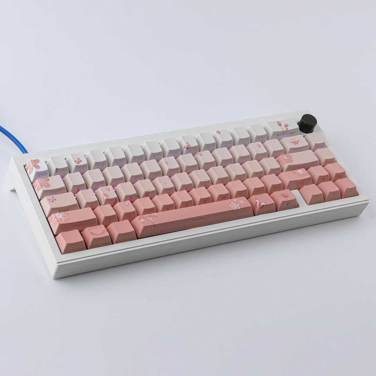 Tsungup PBT Keycaps Cherry Blossom Keycap Set - Custom Side Print Pink Keycaps,135 Keys Gradient DoubleShot Sakura Key caps Cherry Profile Keyboard Key caps for Mechanical Keyboards