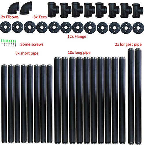 Yuanshikj 2Pc (70" Tall 12" deep 3/4") Industrial Wall Mount Iron Pipe Shelf Shelves Shelving Bracket Vintage Retro Black DIY Open Bookshelf Storage Home Kitchen (2 Pcs 5Tier Hardware only) by Yuanshikj - Image 4