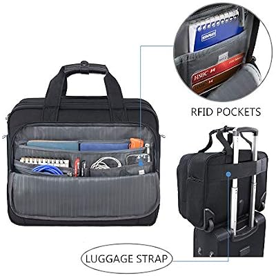 KROSER Rolling Laptop Bag Premium Wheeled Briefcase Fits Up to 17.3 Inch Laptop Overnight Roller Case Computer Bag with RFID Pockets for Travel/Business/Men/Women-Black