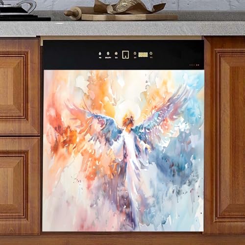 Angels Watercolor Dishwasher Magnet Cover Dishwasher Sticker Magnet Cover, Refrigerator Magnet Decal Panels 23” x 26”