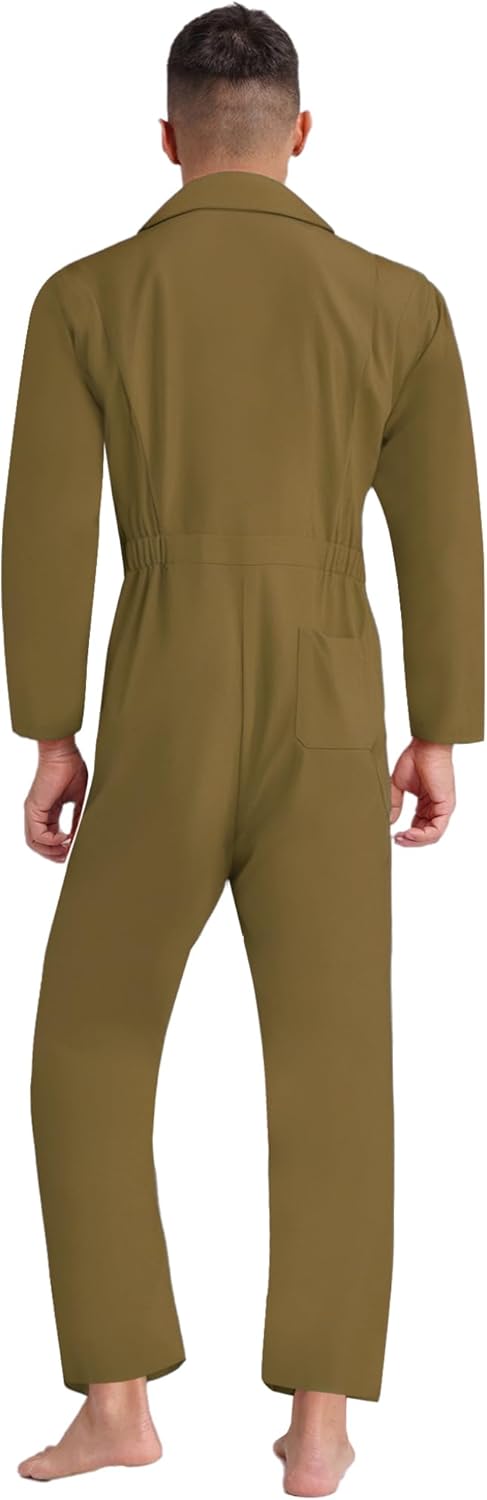 Lejafay Men's Fashion Lightweight One Piece Work Uniform Jumpsuit Stylish Mechanics Work Coveralls Khaki 3X-Large